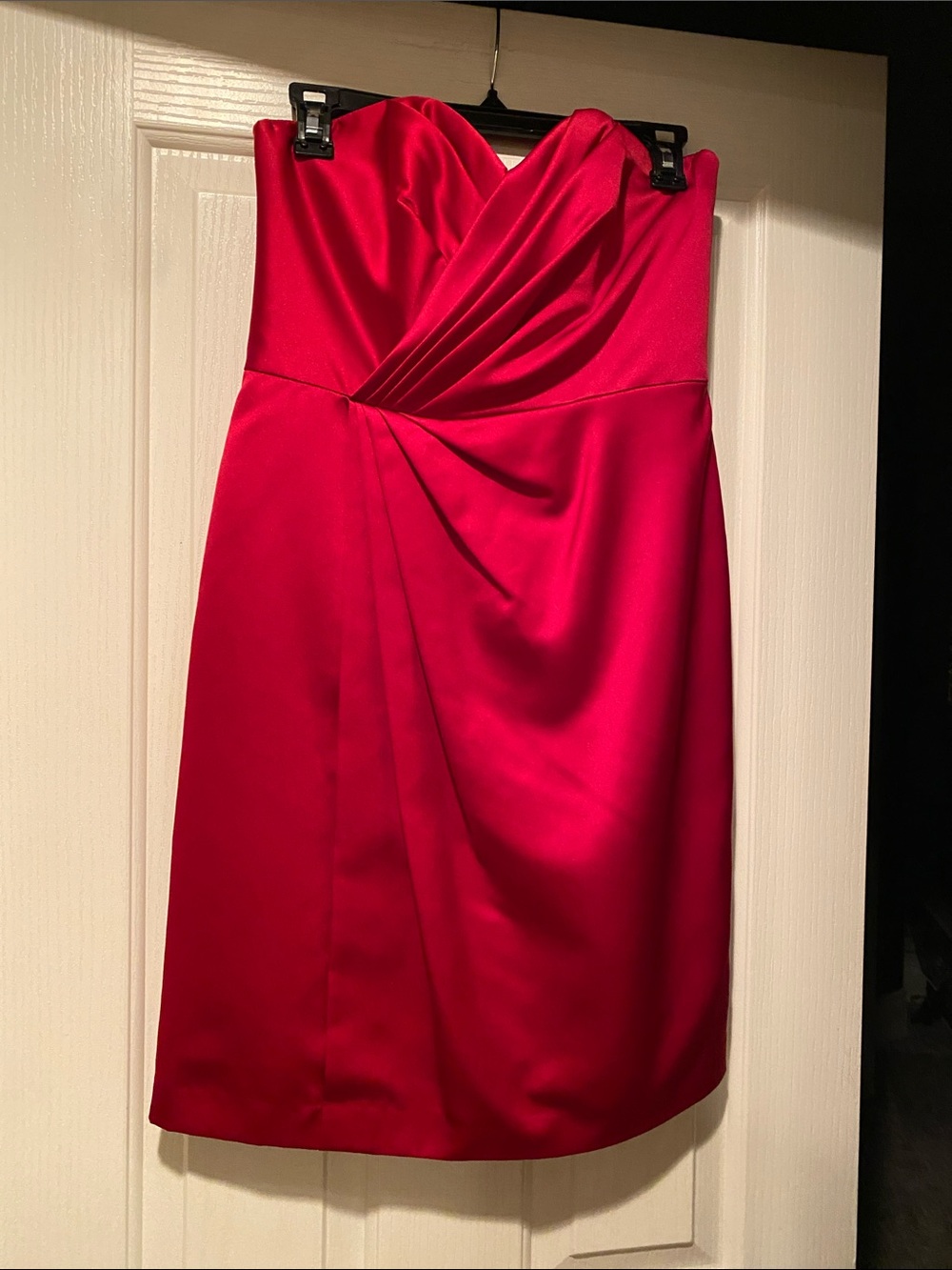 David's Bridal Strapless Red Satin Cocktail Dress